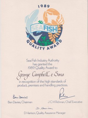 Award Certificate from 1989